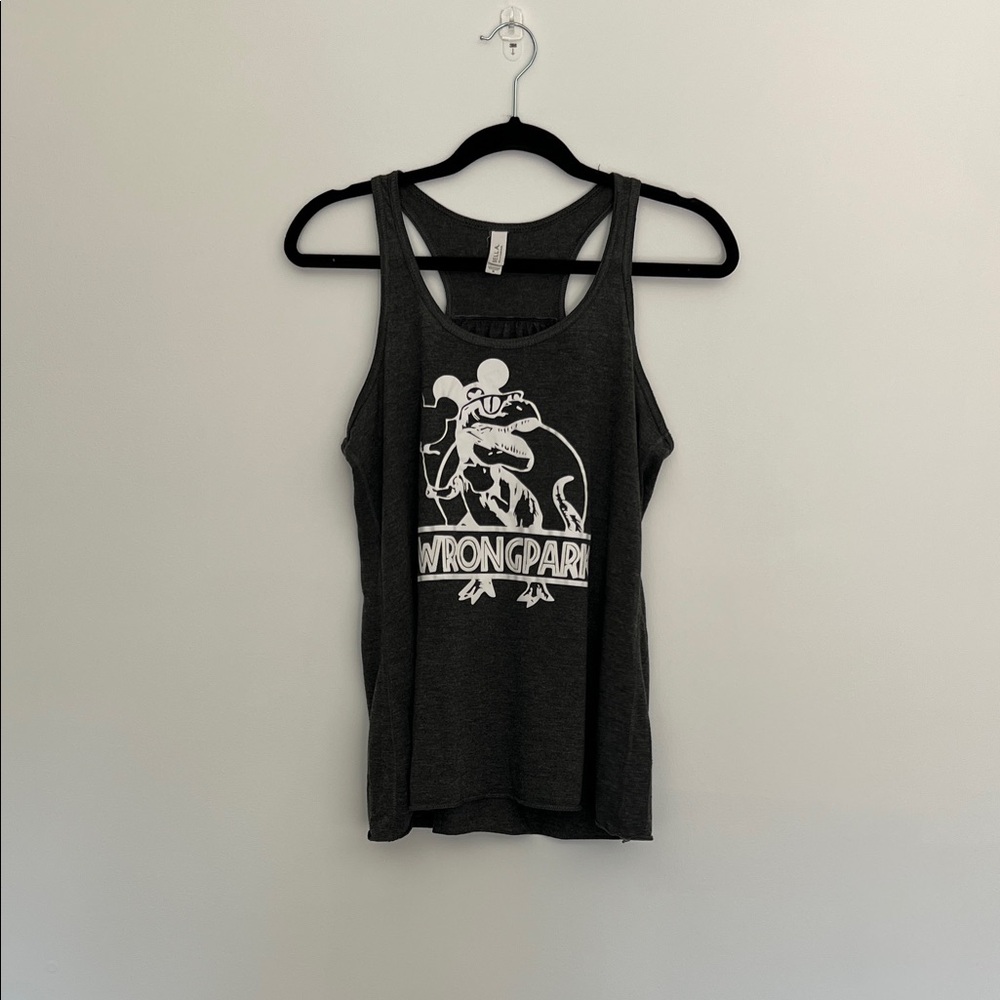 bella canvas charcoal grey disney “wrong park” tank, size medium